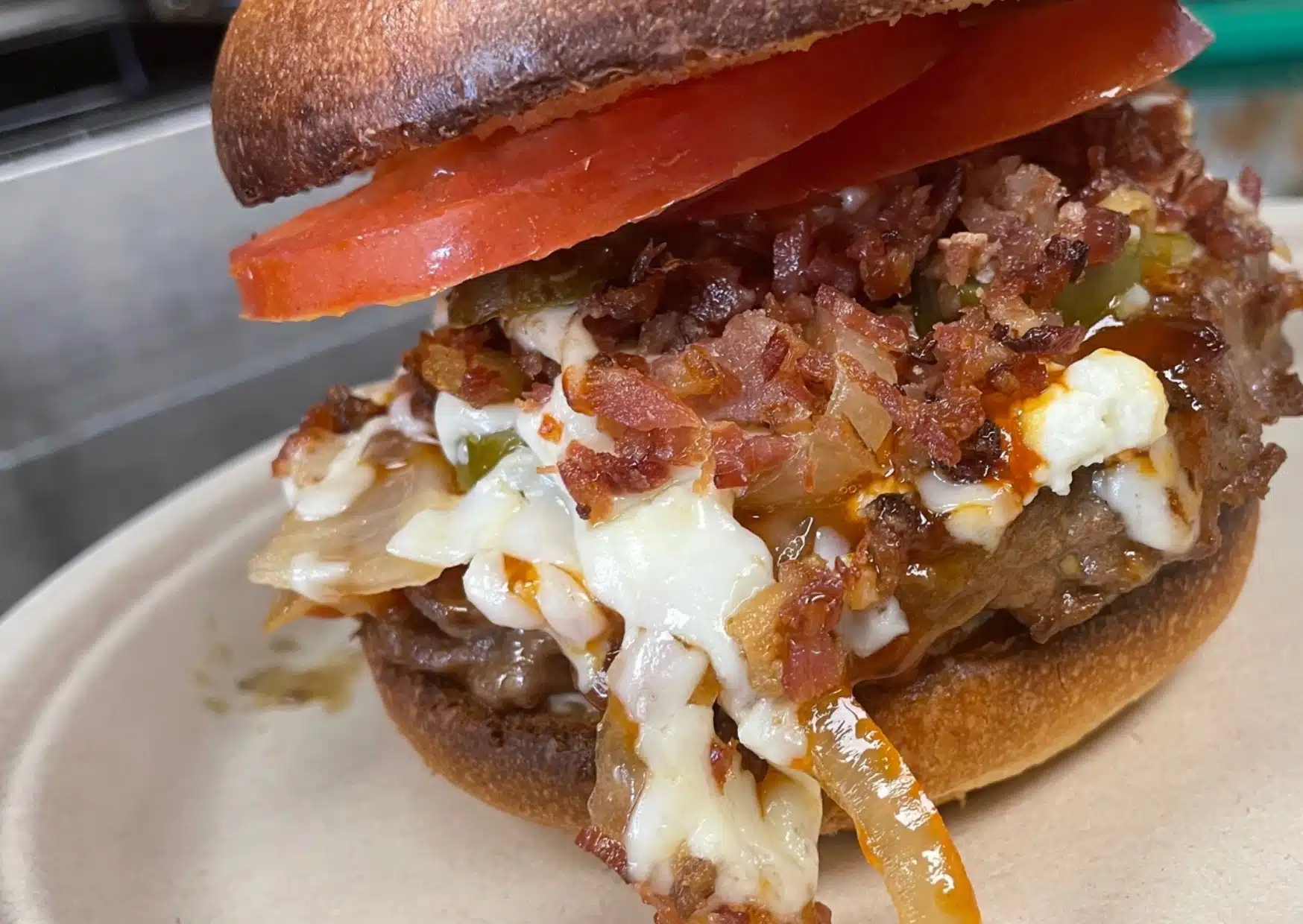 Burger with bacon and onions